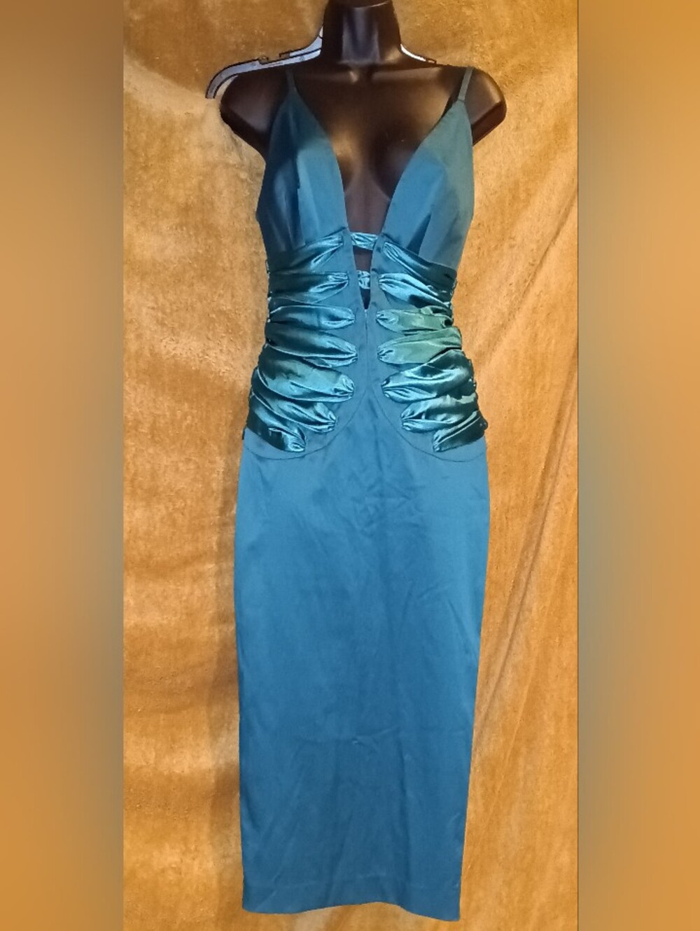 Mandalay Sexy Elegant Teal Satin-Accented Bodycon Dress
